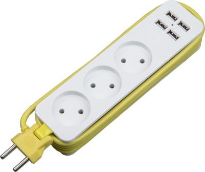 Удлинители бытовые S-CT3-1,8U WHITE/GREEN, цена за 1 шт