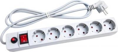 Удлинитель с сетевым фильтром 6х3м с заземл. 10А IP20 защ. шторки ПВС 3х0.75 сер. 967U-5003