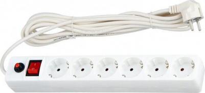 Удлинитель с сетевым фильтром 6х7м с заземл. 10А IP20 защ. шторки ПВС 3х0.75 бел. 967U-3007