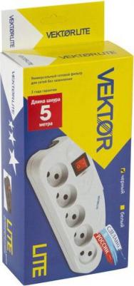 Сетевой фильтр Lite, 2,2 кВт, 10А, 5 розеток, 5 м, черный