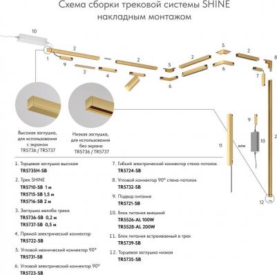 Шинопровод магнитный накладной/подвесной 2м, 48В DC, IP20, сатинированная латунь, алюминий Shine Base TR5716-SB – фото 1