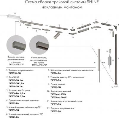 Шинопровод магнитный накладной Shine Base TR5715-DN 1.5м, 48V темный никель – фото 1