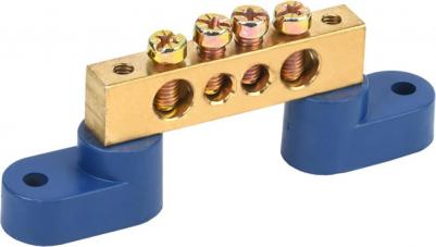 Шина N нулевая 8х12 мм на двух угловых синих изоляторах 4 группы, цена за 1 шт