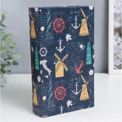 Сейф-книга дерево кожзам "Мельницы, штурвалы и якоря" 21х13х5 см 7039961