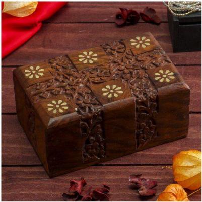 Шкатулка "Цветочки" дерево 15х10х6 см – фото 1