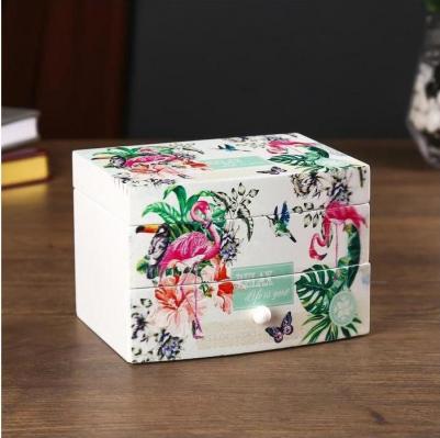 Шкатулка дерево комод 1 ящик музыкальная "Фламинго в трропиках" 9х10х13 см 4768137