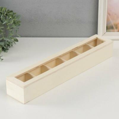 Шкатулка для росписи дерево со стеклом и делениями "Прямоугольная", для творчества, декора, без замка, 45x8.5x6.5 см