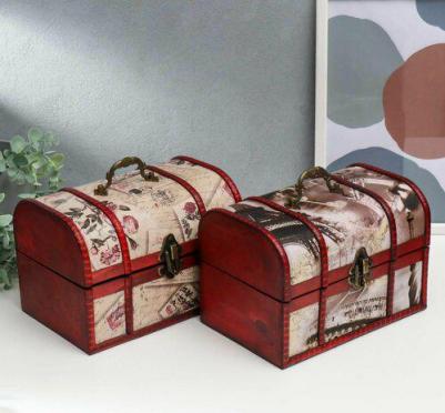 Шкатулка для украшений Сундучок. Цветы и города, дерево, состаренная, 15 22 15.5 см, микс