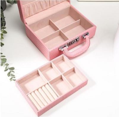 Шкатулка кожзам для украшений"Кожа крокодила" розовый матовый чемодан 10х18х24 см 5084542 – фото 1