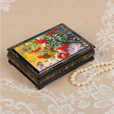 Шкатулка "Рябина на окне", 10x14 см, лаковая миниатюра