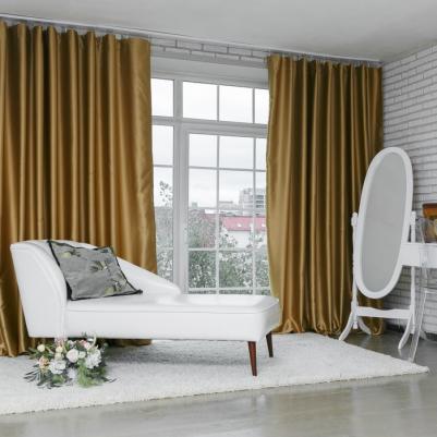 Штора портьерная 145x265 см, двусторонний блэкаут, цвет золотой, пл. 240 г/м?, 100% п/э – фото 3