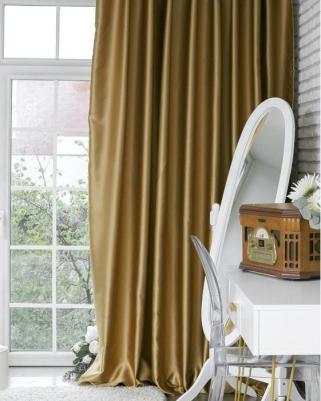 Штора портьерная 145x265 см, двусторонний блэкаут, цвет золотой, пл. 240 г/м?, 100% п/э – фото 4