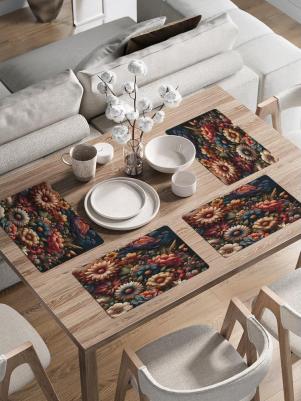 Комплект из 4-х тканевых плейсматов для сервировки обеденного пространства и декора кухни. декоративные салфетки с круглым краем изготовлены 4610230937722