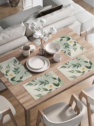 Комплект из 4-х тканевых плейсматов для сервировки обеденного пространства и декора кухни. декоративные салфетки с круглым краем изготовлены 4610230939115