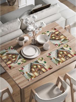 Комплект из 4-х тканевых плейсматов для сервировки обеденного пространства и декора кухни. декоративные салфетки с круглым краем изготовлены 4610230939375