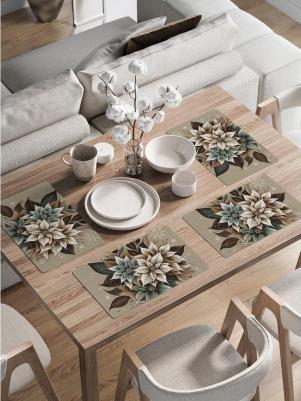 Комплект из 4-х тканевых плейсматов для сервировки обеденного пространства и декора кухни. декоративные салфетки с круглым краем изготовлены 4610230939597