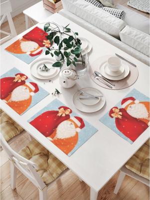 Комплект тканевых салфеток для сервировки стола "кот с новогодними подарками", 32x46 см, 4 шт. np_290623