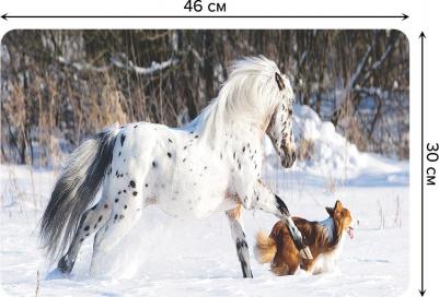 Комплект тканевых салфеток Лошадь в зимнем лесу для сервировки стола 46x30см, 4шт – фото 1