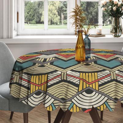 Круглая скатерть на кухонный и праздничный стол "Африканский мотив" из сатена, диаметр 150 см