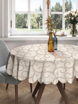 Круглая скатерть на кухонный и праздничный стол "Завитки обычные" из сатена, диаметр 150 см
