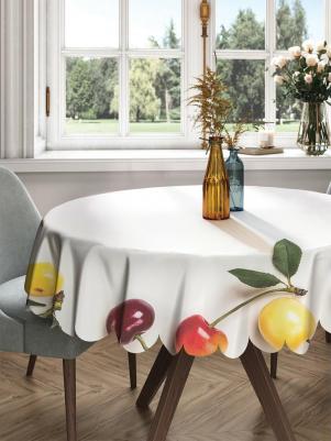 Круглая тканевая скатерть на стол с рисунком "ягодная рамка" 150х150 см rtcf01_378857_150x150 станет стильным дополнением вашей кухни.Скатерть