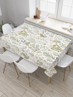 Прямоугольная скатерть Полевой гербарий из сатена tc_27699_120x145 защищает поверхность стола от грязи, легко стирается и практически не мнется