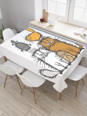 Прямоугольная тканевая скатерть на стол с рисунком Семейство котов 120 на 145 см tc_128621_120x145 предназначена для дома. Изготовлена из прочной и