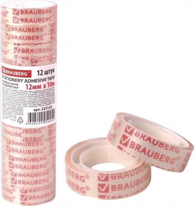 Клейкие ленты 12 мм х 10 м канцелярские, комплект 12 шт., прозр., гарант. длина, 223122 – фото 2