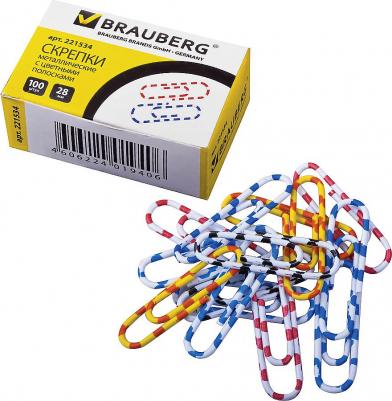 Скрепки, 28 мм с цветными полосками, 100 шт., в картонной коробке, 221534 – фото 6