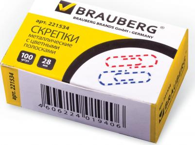 Скрепки, 28 мм с цветными полосками, 100 шт., в картонной коробке, 221534 – фото 9