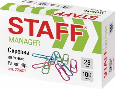 Скрепки "Manager", 28 мм, цветные, 100 шт., в картонной коробке, 226821 – фото 1