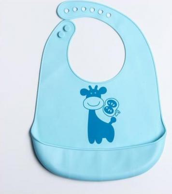 Нагрудник детский силиконовый "Жираф", цвет голубой