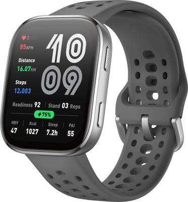 Bip 6 46 mm Silver Case, Silicone Charcoal Grey