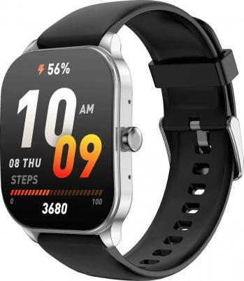 Pop 3s 38 mm Metallic Silver Case, Silicone Black – фото 1