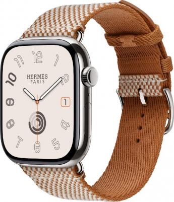 Watch Hermes Series 11 46 mm Natural Titanium Case with Gold/Ecru Toile H Single Tour