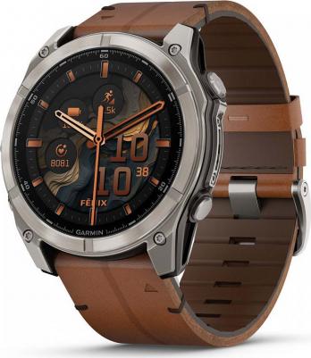 Fenix 8 Amoled Sapphire 51 mm, Titanium Case, Leather Chestnut