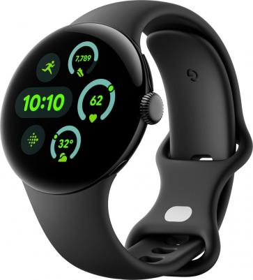 Pixel Watch 3 41 mm Matte Black Aluminum Case with Silicone Obsidian Active Band