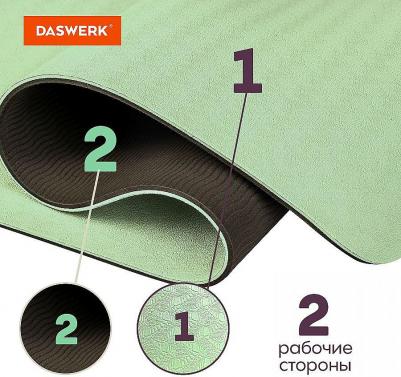 Коврик для йоги и фитнеса спортивный двухцветный, ТПЭ, 183 х 61 х 0,6 см, светло-зеленый/черный – фото 8