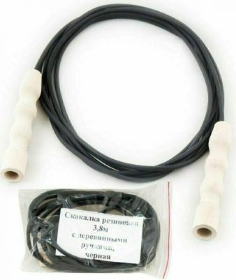 Скакалка резиновая MR-Sk1.8, чёрная, 1,8 м, d=0,5 см, деревянная ручка