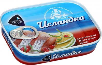 Сельдь Исландка филе-кусочки в красном вине 115г
