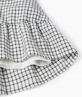 Детское платье в клетку Виши с оборками, белый/черный – фото 1