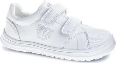 Низкие детские кожаные кеды с двойной застежкой-липучкой, белый