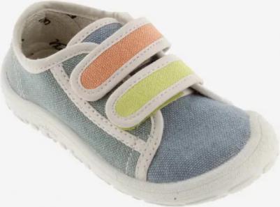 Детские парусиновые туфли Barefoot с двойной застежкой-липучкой и контрастной отделкой, бежевый – фото 2