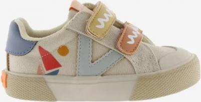 Детские разноцветные текстильные кеды с принтом на липучках, бежевый