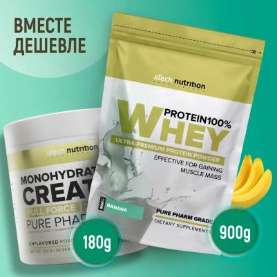 Creatine Monohydrate 100%, протеин 180 г