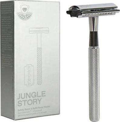 Безопасный бритвенный Т- образный станок унисекс Хромированная сталь в подарочной упаковке на магните + 5 лезвий комплект – фото 3