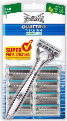 Бритвенный станок для мужчин Quattro Titanium Sensitive с титановым покрытием + 4 кассеты – фото 3