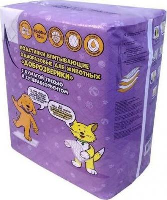 Подстилки для животных Доброзверики впит.однораз. с бумагой тиссью и суперабс. 60х60см, 20шт – фото 6