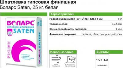 Гипсовая шпатлевка SATEN – фото 2
