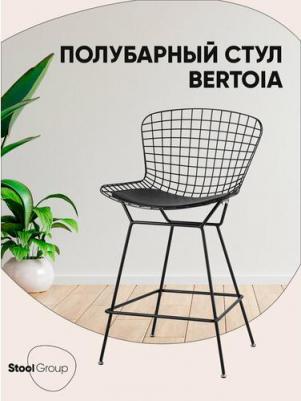 Стул полубарный с низкой спинкой Stool Group Bertoia черный с черной подушкой (1375965676)